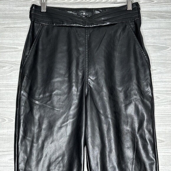 7 For All Mankind Black Faux Leather Pants Women’s M Vegan Leather Coated Jogger - Picture 2 of 15